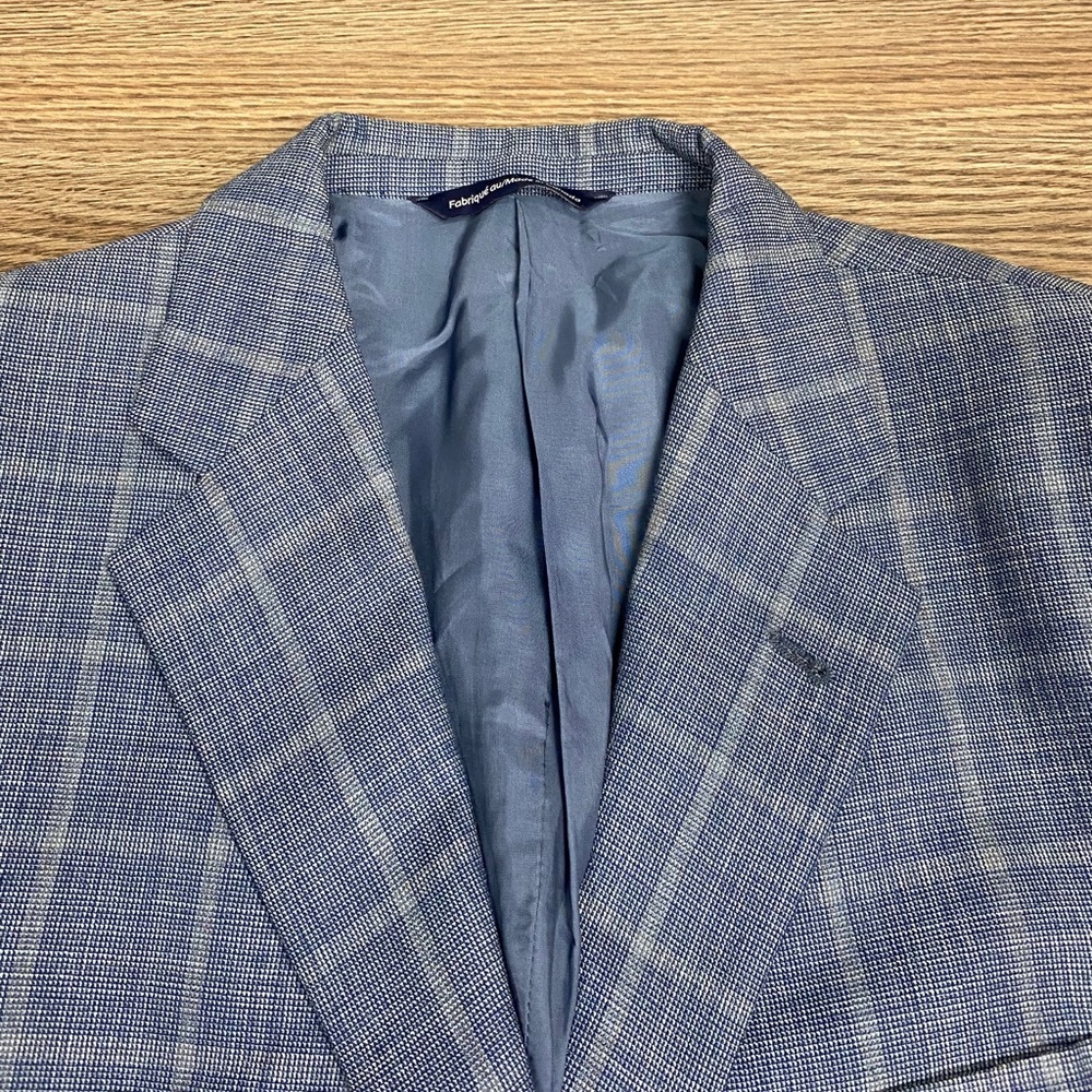 Coppley Blue w/ Grey Windowpane Silk Sport Coat 44 - Picture 2 of 7